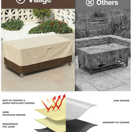 Vailge Veranda Rectangular/Oval Patio Table Cover, Heavy Duty and Waterproof Outdoor Lawn Patio Furniture Covers, X-Large Beige & Brown