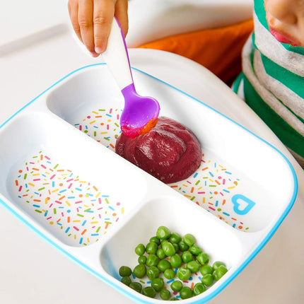 Munchkin Splash 6 Piece Toddler Divided Plate, Bowl & Cup Dining Set, Blue Sprinkles