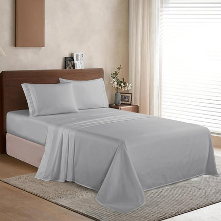 Elegant Comfort Luxury Soft 1500 Thread Count Egyptian 4-Piece Premium Hotel Quality Wrinkle Resistant Bedding Set, All Around Elastic Fitted Sheet, Deep Pocket up to 16inch, Twin/Twin XL, Silver Grey