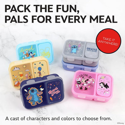 Disney Bento Box– Leak-Proof Kids Lunch Box with Divided Compartments & Detachable Spork - Mickey & Minnie, Stitch, & Winnie the Pooh BPA Free Toddler Bento Box