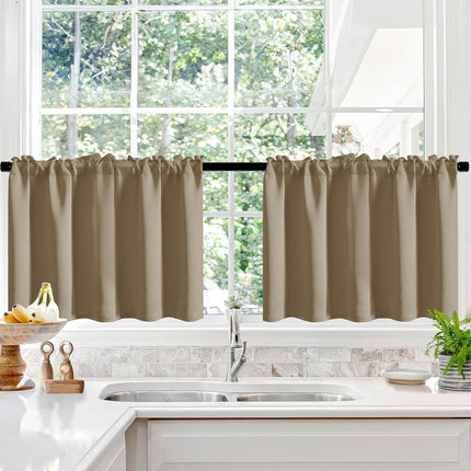Deconovo Short Blackout Curtains Panels for Bathroom/Kitchen - Thermal Insulated Rod Pocket Room Darkening Drapes, Noise-Reducing Curtains, 52W x 24L Inch, Taupe, 2 Panels