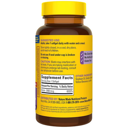 Nature Made High Potency Biotin (B7) 2500 mcg. Softgels Value Size, 150 Count