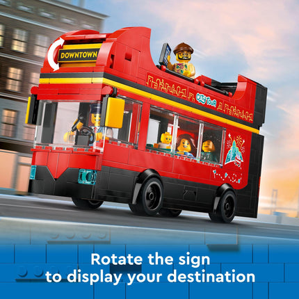 LEGO City Juego de construcción de juguete Autobús turístico rojo de dos pisos, regalo de cumpleaños para niños de 7 años, autobús de Londres, para niños, juguete de autobús de dos pisos, 5 personajes, incluyendo un bebé y un cochecito, 60407