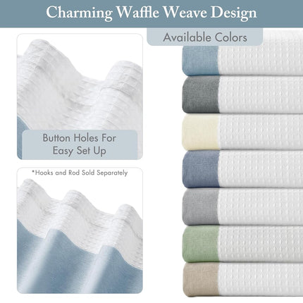 Madison Park Shower Curtain Waffle Weave Striped Pieced Design Fabric Shower Curtain with 3M Scotchgard Moisture Management Premium Spa Quality Modern Shower Curtains for Bathroom Tall 72"x84" Blue