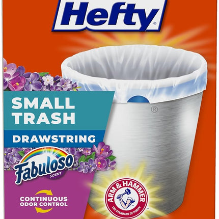 Bolsas de Basura Pequeñas Hefty, con Cierre de Cordón, Aroma Fabuloso, 4 Galones, 52 Unidades