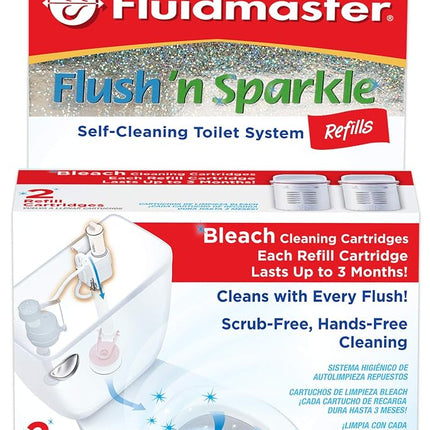 Fluidmaster 8302P8 Flush 'n Sparkle Automatic Toilet Bowl Cleaning System Bleach Replacement Cartridge Refills, 2-Pack