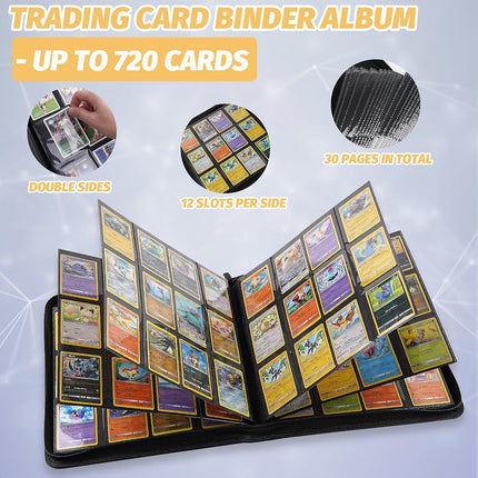 Foalgo Trading Card Binder, Card Collection Binder Album Folder with 720 Side Loading Pockets, 12 Pocket Trading Card Album Folder for TGC,MTG, Baseball Cards, Yugioh, Black720