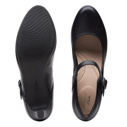 CLARKS Women's Ambyr Shine Pump, Black Leather, 4 UK Wide
