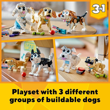 LEGO Creator 3 in 1 Adorable Dogs Set with Dachshund, Pug, Poodle Figures and More Breeds, Animal Building Toy for Kids aged 7 and Up, Gift for Dog Lovers 31137