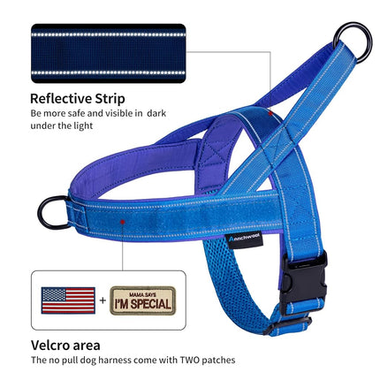 Annchwool No Pull Dog Harness with Soft Padded Handle,Reflective Strip Escape Proof and Quick Fit to Adjust Dog Harness,Easy for Training Walking for Small & Medium and Large Dogs(Blue,L)