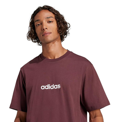 adidas Men's Essentials Linear Single Jersey T-Shirt, Aurora Ruby/White, XX-S