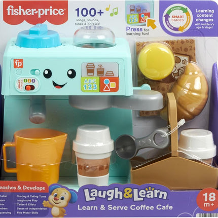 Fisher-Price Toddler Toy Laugh & Learn Coffee Café Musical Playset with Educational Songs & 10 Pretend Play Pieces for Kids Ages 18+ Months, HTW96
