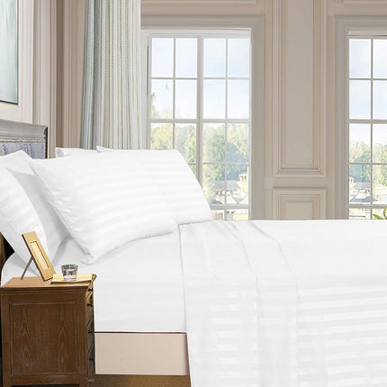 Elegant Comfort Softest and Coziest 4-Piece Sheet Set - 1500 Premium Hotel Quality Microfiber - Luxurious Wrinkle Resistant 4-Piece Damask Stripe Bed Sheet Set, Twin XL, White