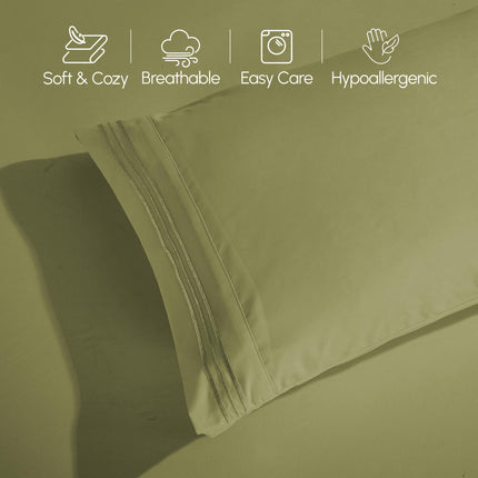 Elegant Comfort Luxury 1500 Premium Hotel Quality Microfiber 4-Piece Sheet Set - Soft, All Around Elastic 18-24 Inches Deep Fitted Sheet - Extra Deep Pocket Sheets, Twin/Twin XL, Sage/Green