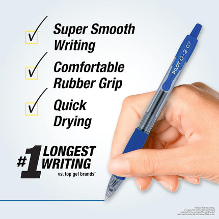 Pilot G2 Retractable Premium Gel Ink Roller Ball Pens, Fine Point, Blue Ink, Dozen Box -31021