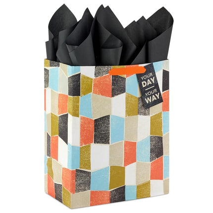 Hallmark 13" Large Gift Bag with Tissue Paper and Gift Tag (Your Day Your Way Orange, Black, Blue, Green) for Birthdays, Father's Day, Graduations, Retirements