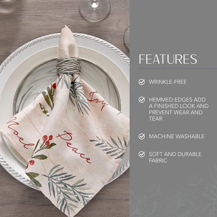 Elrene Home Fashions Holiday Tree Trimmings Fabric Napkins, Set of 4, 17 Inches x 17 Inches