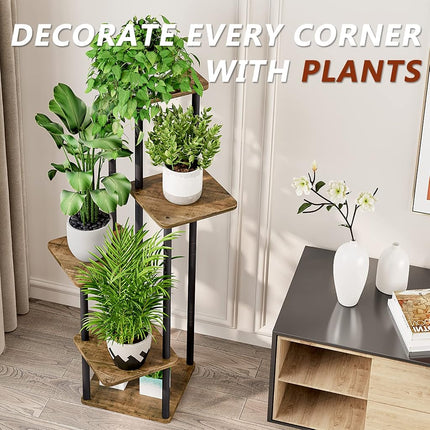 AZERPIAN Plant Stand 5 Tier Indoor Metal Flower Shelf for Multiple Plants Corner Tall Flower Holders for Patio Garden Living Room Balcony Bedroom, Black (Black)