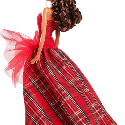 Barbie 2024 Holiday Barbie Dolls, Seasonal Collector Gift, Barbie Signature, Plaid Gown with Red Bow, Displayable Packaging, Light Brown Hair