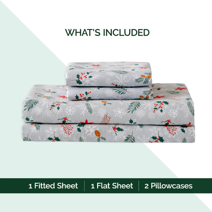 Elegant Comfort Ultra Soft 4-Piece 100% Turkish Cotton Flannel Sheet Set - Holiday Christmas Flannel Sheets, Warm and Cozy Anti-Pill Premium Quality, Deep Pocket Fitted Sheet- Twin XL, Poinsettia