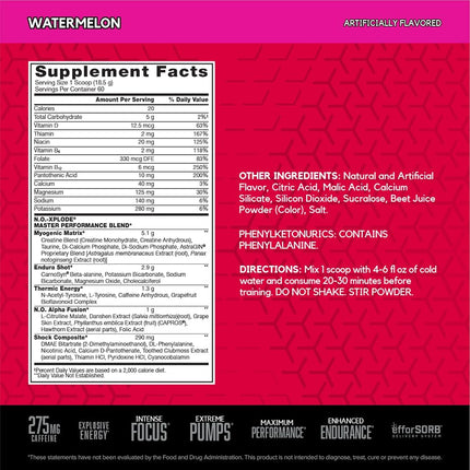 BSN N.O.-XPLODE Pre-Workout Supplement with Creatine, Beta-Alanine, and Energy, Flavor: Watermelon, 60 Servings