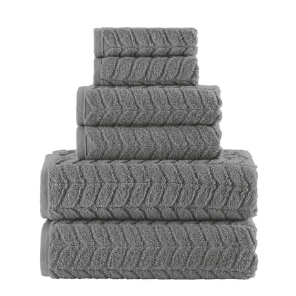 Elegant Comfort Luxury 6-Piece 100% Turkish Cotton Jacquard Braided Textured Premium Hotel Quality Towel Set� Soft and Absorbent, Includes 2 Bath Towels, 2 Hand Towels and 2 Washcloths, Gray