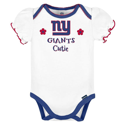 NFL New York Giants 3 Pack Ruffle Sleeve Team Bodysuit, Blue/White/Pink New York Giants, 18 Months
