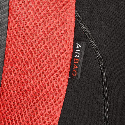 Flying Banner car seat Covers Quality Carbon Fiber Air Mesh Fabric Sport Low High Back Bucket Back Pocket Arm Rest (2 Fronts - High Bucket, Red)