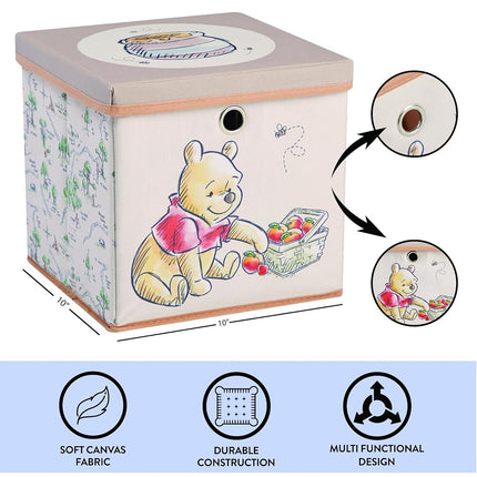 Idea Nuova Winnie the Pooh Collapsible Storage Cube with removable Lid, 10" Wx10 Hx10 D