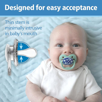 Sucette Advantage Dr. Brown's phosphorescente, apaisant entièrement symétrique avec ampoule en silicone souple, océan bleu, 0-6 m, sans BPA, lot de 2
