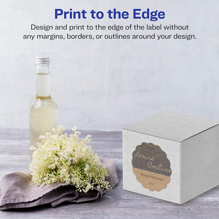 Avery Kraft Brown Round Scalloped Labels with Sure Feed, 2.5" Diameter, 450 Kraft Brown Labels, Print-to-The-Edge, Laser/Inkjet Printable Labels