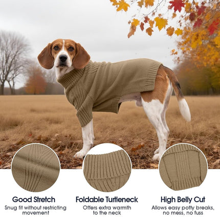 IECOii XL Dog Sweater,Winter Doggy Clothes for Large Dogs Girl Boy,Warm Pullover Soft Dog Sweater Turtleneck,Lightweight & Good Stretch for Active Dogs Like Beagle,Border Collie (Camel,XLarge)