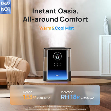 DREO 8L Smart Humidifiers for Bedroom 600ft�, 80H Runtime Warm&Cool Supersized Mist Humidifier for Large Room Indoor, Quiet Whole House humidifier for Baby, Plants, with Alexa/Google, Black, HM717S