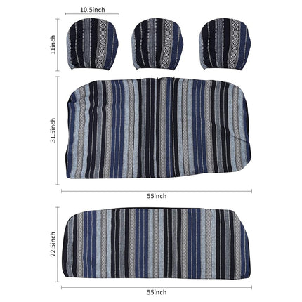 VarCozy Multi-color Woven Fabric Baja Saddle Blanket Seat Cover Set, Front & Rear, Universal Stripe Colorful, Breathable, Airbag Compatible, Car, Truck, Van, SUV