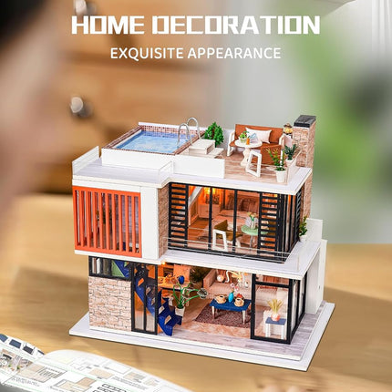 Spilay Dollhouse Miniature with Furniture,DIY Dollhouse Kit Mini Modern Villa Model with Music Box ,1:24 Scale Creative Doll House Best Christmas Birthday Lovers Boys and Girls(Florence)