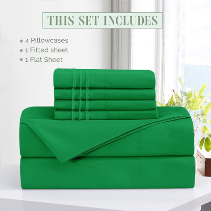 Elegant Comfort Luxury Soft 6-Piece 1500 Premium Hotel Quality Bed Sheet Set with Extra Deep Pockets 18-24 Inch, Wrinkle Free, Storage Pockets, Extra Deep Pocket 6PC Sheets, King, Emerald Green