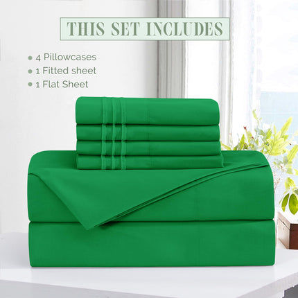 Elegant Comfort Luxury Soft 6-Piece 1500 Premium Hotel Quality Bed Sheet Set with Extra Deep Pockets 18-24 Inch, Wrinkle Free, Storage Pockets, Extra Deep Pocket 6PC Sheets, King, Emerald Green
