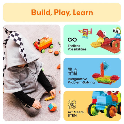 Picasso Toys 116pc Hedgehog Construction Building Blocks Toy Set Interlock Tiles with Idea Book, 4 Action Figure Characters, 4 Decorative Eyes STEM Learning Kit Playset for Boys Girls 3 and Up PTB116