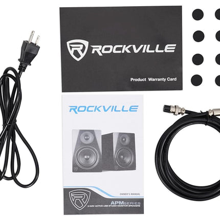 Rockville APM5B Par de altavoces de monitoreo de estudio USB activos/autoamplificados de 2 vías y 250 W de 5.25", negro