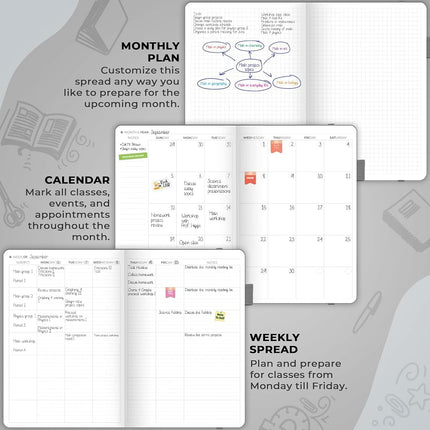 Clever Fox Teacher Planner – School Year Planner with Calendars & Lesson Plans – Teacher Plan Book for Classroom & Homeschool Organization - Undated, A5 Size, Hardcover (Grey)