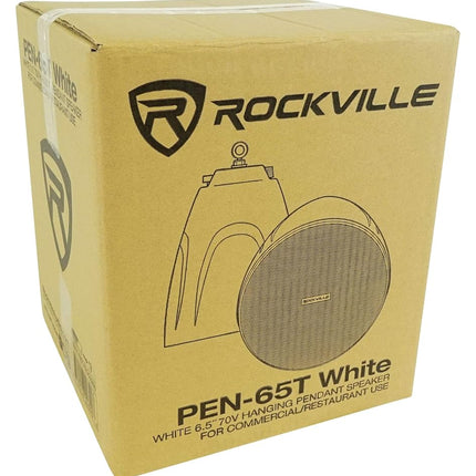 Rockville (6) PEN-65T White 6.5" 70V Hanging Pendant Speaker Commercial/Restaurant