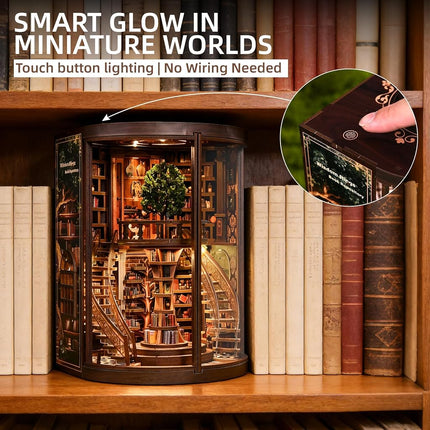 Book Nook Kits for Adults - CRIOLPO DIY Miniature House 3D Wooden Puzzle with Sensor LED Light - Bookshelf Decor Bookend Craft Kit for Teens