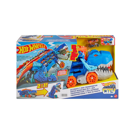 Hot Wheels City Ultimate T-Rex Transporter & 2 Die-Cast Toy Cars