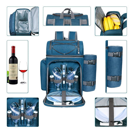 Hap Tim Picnic Basket Backpack for 2 With Insulated Cooler, Wine Holder, Fleece Blanket, Cutlery Set - Engagement, Mr and Mrs, Couples Gift - Blue (36083-BL2)