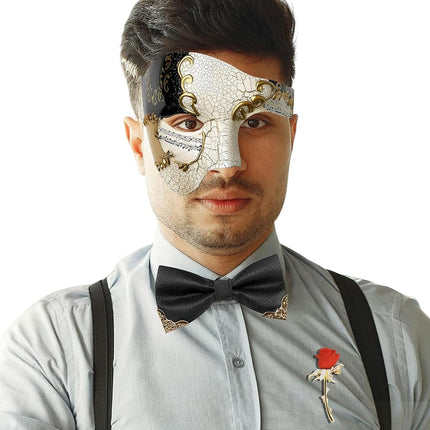 IncreDecor Masquerade Mask for Men Phantom of The Opera Mask with Bowtie, Half Face Venetian Masks for Halloween Parties Carnival