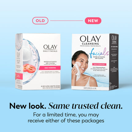 Olay Daily Facials Hydrating Cleansing Cloths, Moisturizing Makeup Remover, 66 Count