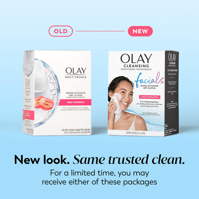 Olay Daily Facials Hydrating Cleansing Cloths, Moisturizing Makeup Remover, 66 Count