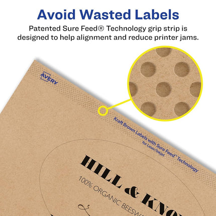 Avery Kraft Brown Oval Labels with Sure Feed, 4" x 6", 100 Kraft Brown Labels, Print-to-The-Edge, Laser/Inkjet Printable Labels