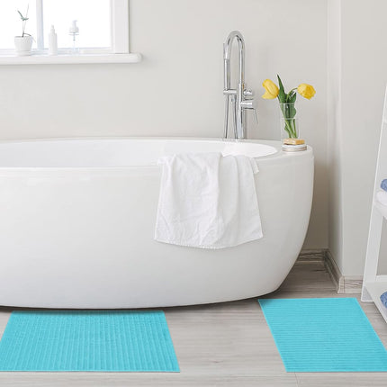 Juego de 2 alfombras de baño Superior 100% algodón peinado forrado (56 x 89 cm) - Turquesa