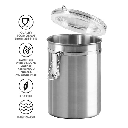 Oggi Stainless Steel Airtight Canister with Clamp, 5 x 6.25-Inch